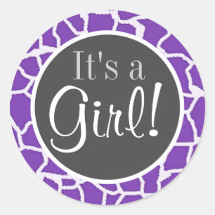 Adesivo Redondo Impressão em animais de girafa roxa