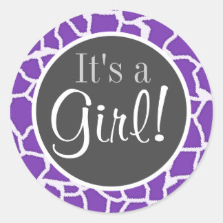 Adesivo Redondo Impressão em animais de girafa roxa