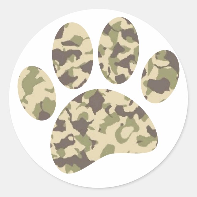 Adesivo Redondo Impressão em Camo Dog Paw (Frente)
