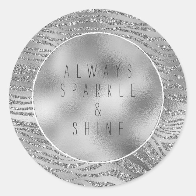 Adesivo Redondo Impressão em Zebra Glitz Silver (Frente)