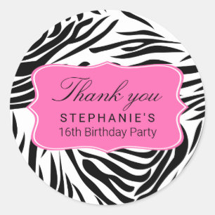 Adesivo Redondo Impressão em Zebra Negra e Branca com Aniversário