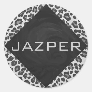 Adesivo Redondo Impressão Leopardo Branco e Preto do Monograma