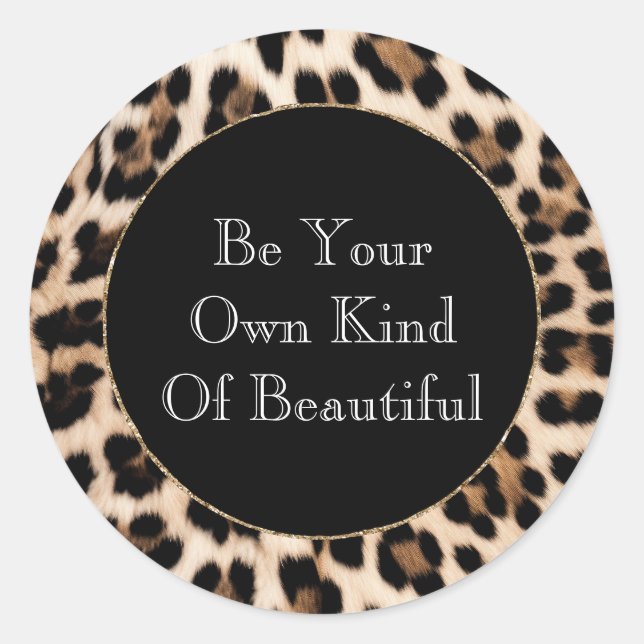 Adesivo Redondo Impressão Leopardo Marrom Creme Preto  (Frente)