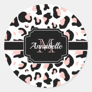 Adesivo Redondo Impressão Leopardo Rosa