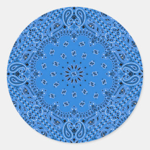 Adesivo Redondo Impressão ocidental azul do lenço do Bandana de