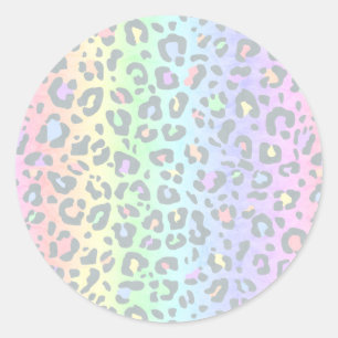 Adesivo Redondo Impressão Pastel Rainbow Leopardo