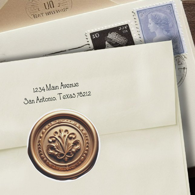 Adesivo Redondo Impressão Profunda do Faux Wax Seal Dourada (Criador carregado)
