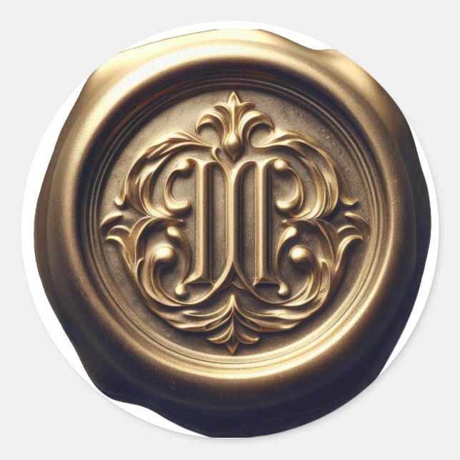 Adesivo Redondo Impressão Profunda do Faux Wax Seal Dourada (Frente)