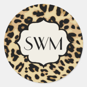 Adesivo Redondo Impressão Sassy Leopard Monograma