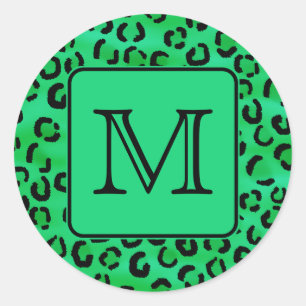 Adesivo Redondo Impressão verde do leopardo com monograma feito