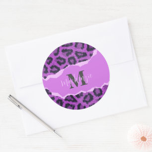 Adesivo Redondo Impressão Violet Leopard