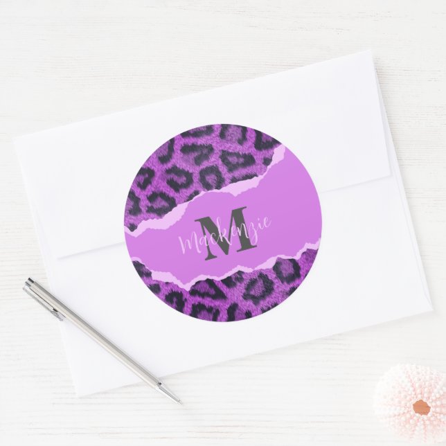 Adesivo Redondo Impressão Violet Leopard (Envelope)