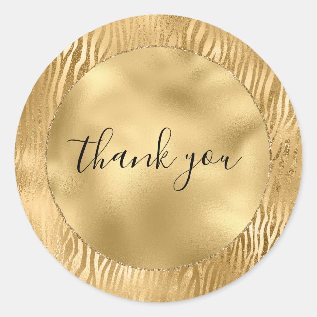 Adesivo Redondo Impressão Zebra Glam Glitz Dourada (Frente)