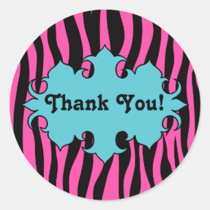 Adesivo Redondo Impressão zebra rosa-quente com obrigado de faixa