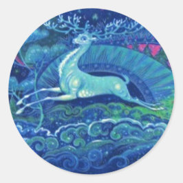 Adesivo Redondo Impressionante Vintage Reindee Azul de Natal Russo