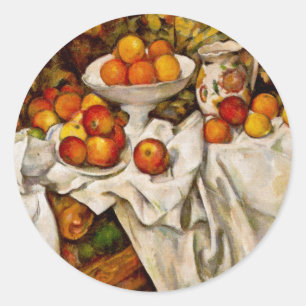 Adesivo Redondo Impressionismo de Impressão de Maçãs e Laranjas de