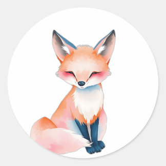 Adesivo Redondo Impressionista Watercolor Fox com Cogumelos