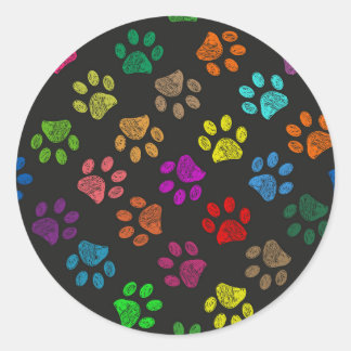 Adesivo Redondo Impressões coloridas de patas