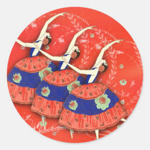 Adesivo Redondo Impressões do balé nos rótulos da Ballerina Vermel