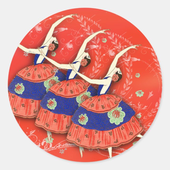 Adesivo Redondo Impressões do balé nos rótulos da Ballerina Vermel (Frente)