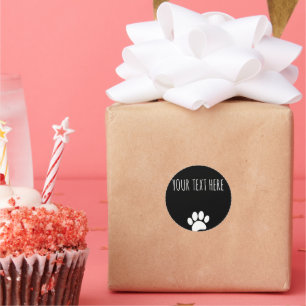 Adesivo Redondo Imprimir Texto Personalizado em Pata de Cão Preto