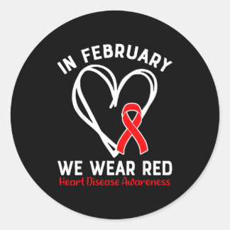 Adesivo Redondo In February We Wear Red Ribbon Heart Disease Aware