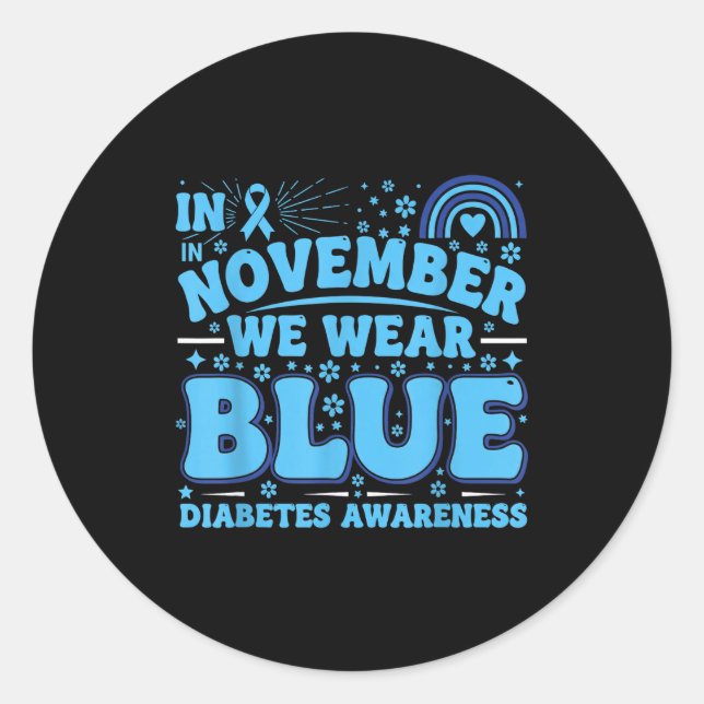 Adesivo Redondo In November We Wear Blue Diabetes Awareness Ribbon (Frente)