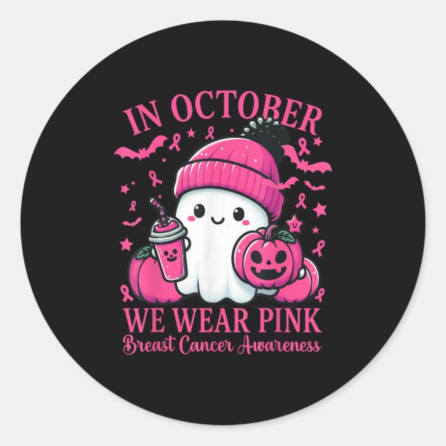 Adesivo Redondo In October We Wear Nk Breast Cancer Boo Ghost Hall (Frente)