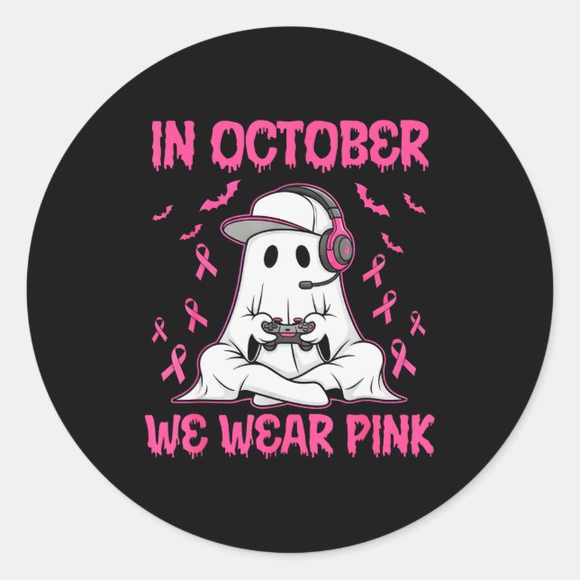 Adesivo Redondo In October We Wear Nk Breast Cancer Gaming Ghost Y (Frente)
