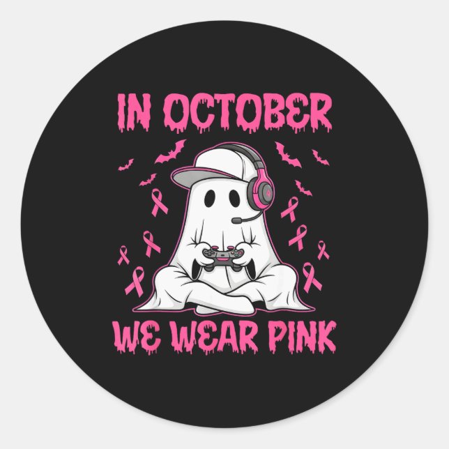 Adesivo Redondo In October We Wear Nk Breast Cancer Gaming Ghost Y (Frente)
