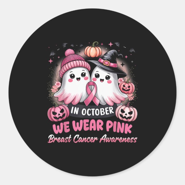 Adesivo Redondo In October We Wear Nk Ghost Witch Breast Cancer Aw (Frente)