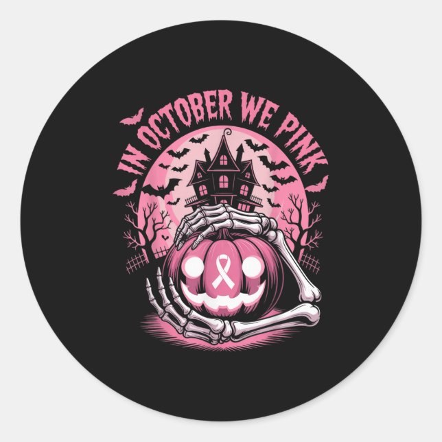 Adesivo Redondo In October We Wear Nk Halloween Pumpkin Skeleton D (Frente)