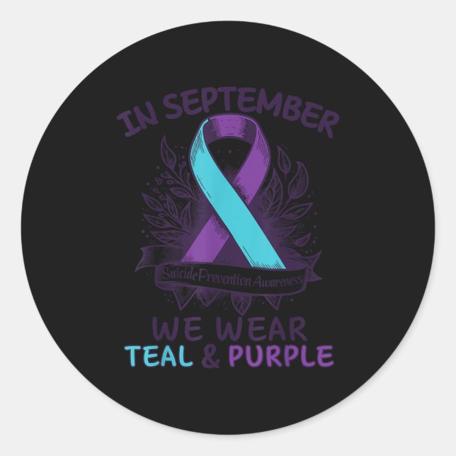Adesivo Redondo In September We Wear Teal Purple Ribbon Suicide Pr (Frente)
