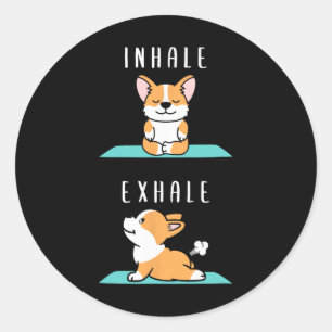 Adesivo Redondo Inalar Exalar Namaste Yoga Corgi Cachorro Meditaçã
