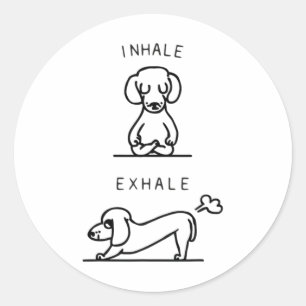 Adesivo Redondo Inale Exale Dachshund Yoga