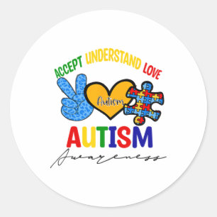 Adesivo Redondo Incrível Autismo Suporte Paz Amor Aceita Autismo A
