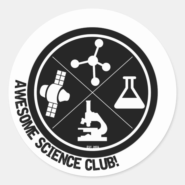 Adesivo Redondo Incrível Clube de Ciências Stickers! (Frente)