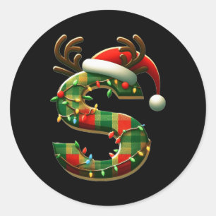 Adesivo Redondo Incrível - Letra S Santa Hat Monograma Nome inicia