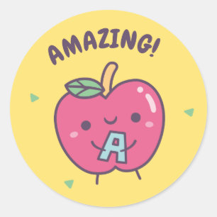 Adesivo Redondo Incrível Maçã Vermelha Bonita Recompensa Positiva