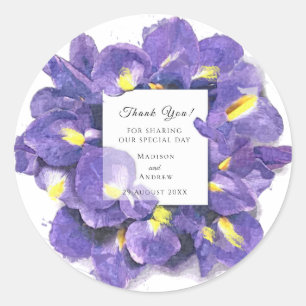 Adesivo Redondo Incrível Púrpura Irrita Aquarela Floral Obrigado