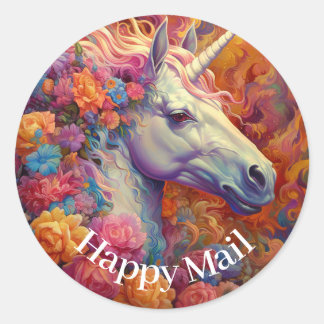 Adesivo Redondo Incrível Unicorn Happy Mail