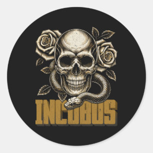 Adesivo Redondo Incubus Skull E Cobras Com Rosas Dark Vintage H