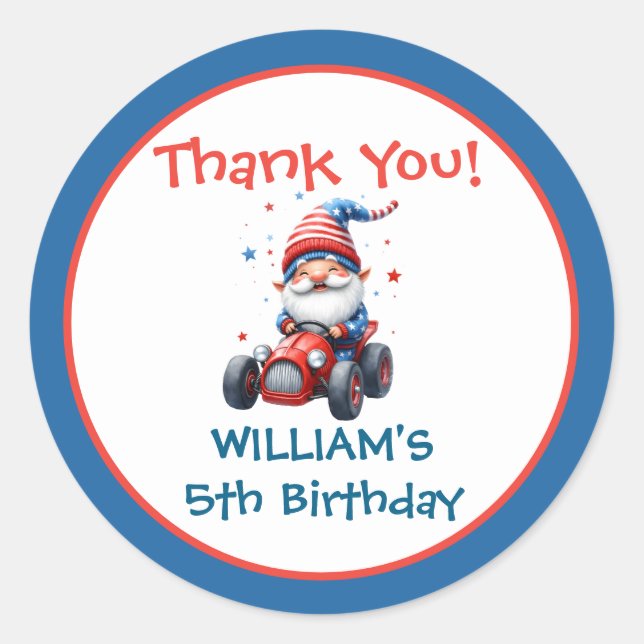 Adesivo Redondo Independence Day Cute Gnome Birthday (Frente)