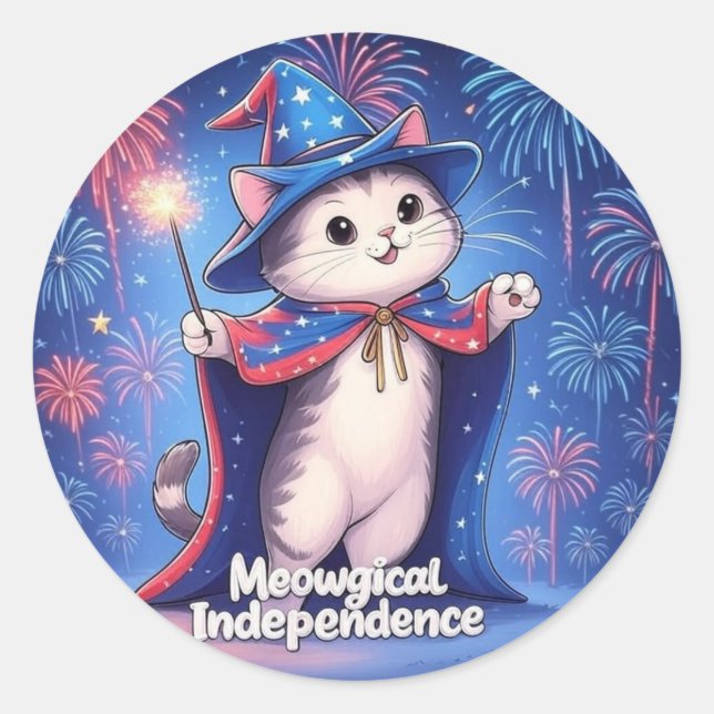 Adesivo Redondo Independência Medíocre - Gato Feiticeiro Patriótic (Frente)