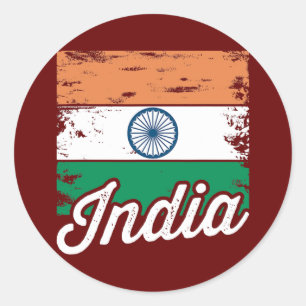 Adesivo Redondo Índia Flag Vintage Indiano Flag Índia American