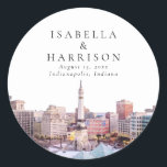 Adesivo Redondo INDIANAPOLIS Indiana Destino Skyline<br><div class="desc">Esta coleção apresenta pinturas aquáticas de Indianapolis,  Indiana. É perfeito para o seu evento temático de destino de viagem.</div>