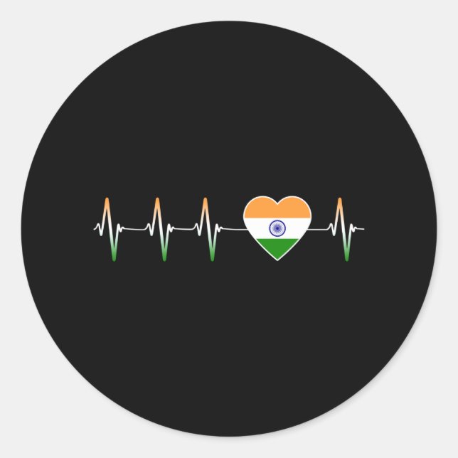 Adesivo Redondo Indiano Heartbeat I Love India Flag Heart Country (Frente)