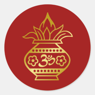 Adesivo Redondo Indiano Kalash com sinal do OM