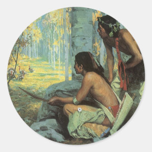 Adesivo Redondo Indianos do vintage, caçadores de Taos Turquia po
