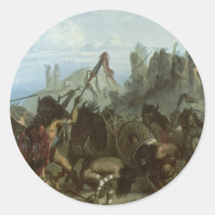 Adesivo Redondo Indianos do vintage, dança do bisonte por Karl